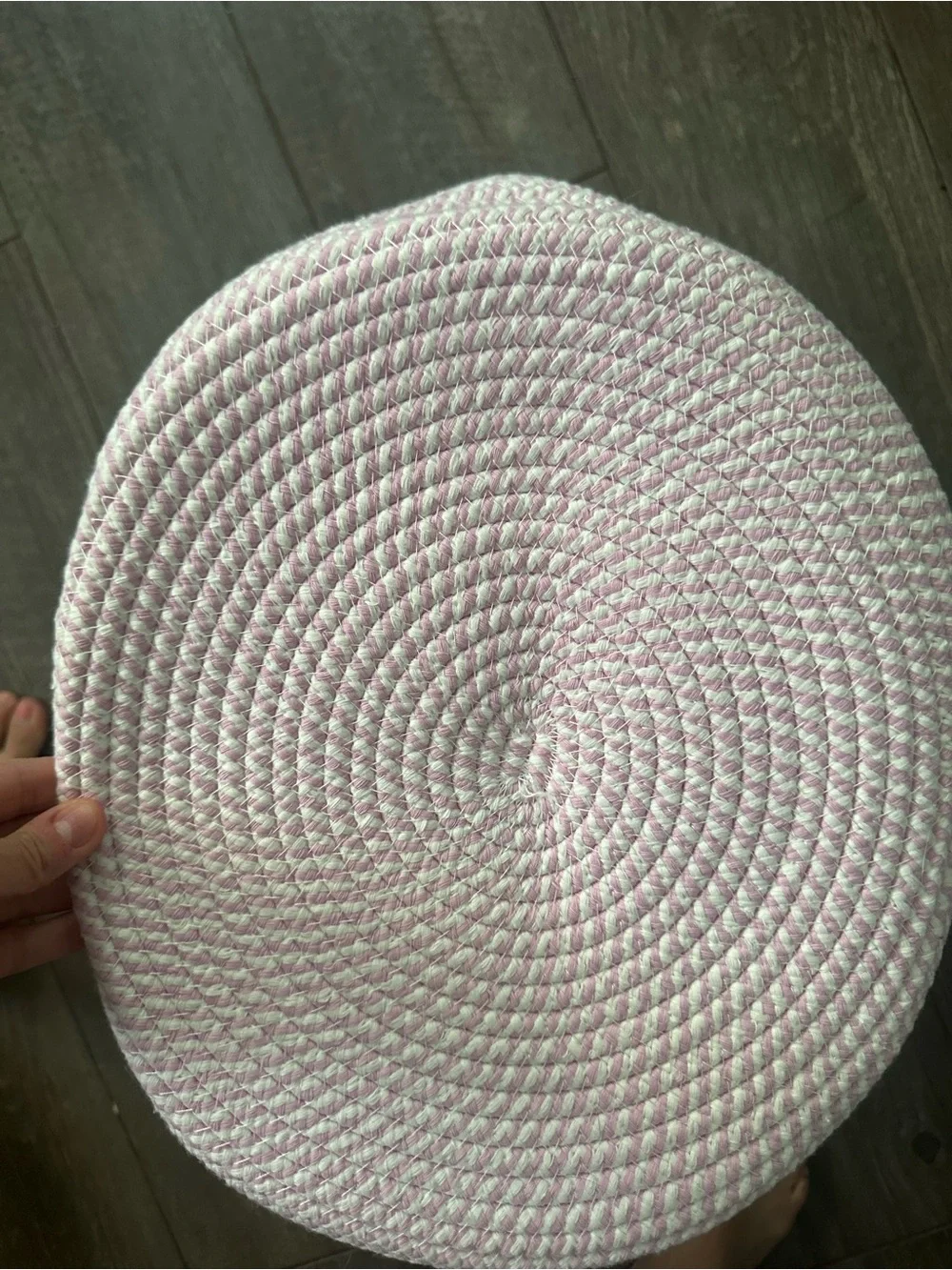 White & Light Pink Woven Storage Basket - Organizer